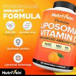 Nutrivein Premium Liposomal Vitamin C Supplement 1650mg - 180 Caps: High-Absorption High Dose Vitamin C Capsules for Whole-Body Defenses & Overall Well-Being