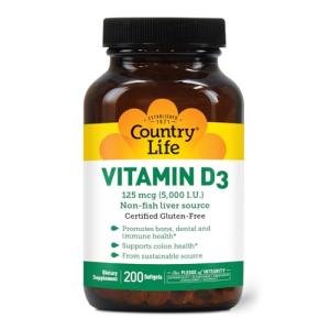 Country Life Vitamin D3 5000 IU for Immune and Bone Health, Calcium Absorption, and Colon Health - Sustainable Source from Lanolin, Available in Various Strengths