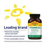 Country Life Vitamin D3 5000 IU for Immune and Bone Health, Calcium Absorption, and Colon Health - Sustainable Source from Lanolin, Available in Various Strengths