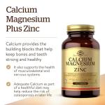 Solgar Calcium Magnesium Plus Zinc, 100 Tablets - Promotes Healthy Bones and Teeth - Supports Nerve & Muscle Function - Non-GMO, Vegan, Gluten Free, Dairy Free, Kosher - 33 Servings