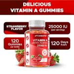 Vitamatic Sugar Free Vitamin A 25000 IU Gummies (Retinyl Palmitate) - Natural Strawberry Flavor - 120 Pectin Based Gummies (1 Bottle)