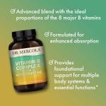 Dr. Mercola Vitamin B Complex with Benfotiamine - Supports Cellular, Brain & Immune Health - Non-GMO, Gluten-Free & Soy-Free - 180 Capsules (90 Servings)