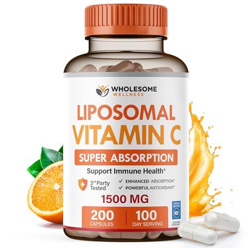 Wholesome Wellness Liposomal Vitamin C Capsules (200 Pills 1500mg Buffered) High Absorption, Immune System & Collagen Booster, High Dose Fat Soluble Immunity Support Ascorbic Acid, Natural Vegan