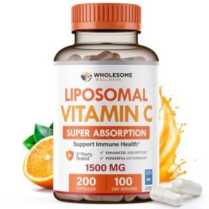 Wholesome Wellness Liposomal Vitamin C Capsules (200 Pills 1500mg Buffered) High Absorption, Immune System & Collagen Booster, High Dose Fat Soluble Immunity Support Ascorbic Acid, Natural Vegan