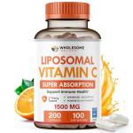 Wholesome Wellness Liposomal Vitamin C Capsules (200 Pills 1500mg Buffered) High Absorption, Immune System & Collagen Booster, High Dose Fat Soluble Immunity Support Ascorbic Acid, Natural Vegan