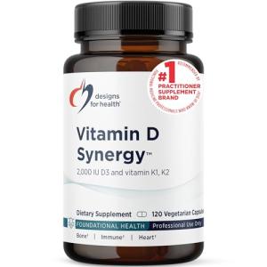 Designs for Health Vitamin D Synergy - 2000 IU Vitamin D with K Supplement - Supports Healthy Moods, Bone Health + Immune Health for Adults - VIT D3 + Vitamin K - Gluten Free + Non-GMO (120 Capsules)