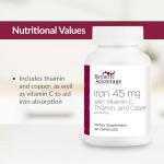 Bariatric Advantage Iron 45 mg with Vitamin C, Thiamin and Copper for Increased Absorption and Utilization, Easily Digestible for Gastric Bypass and Sleeve Gastrectomy Surgery Patients - 60 Count