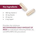 Bariatric Advantage Iron 45 mg with Vitamin C, Thiamin and Copper for Increased Absorption and Utilization, Easily Digestible for Gastric Bypass and Sleeve Gastrectomy Surgery Patients - 60 Count