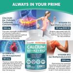 4-in-1 Calcium 1200 mg With Vitamin D3 Supplements for Women and Men - Calcium Extra Strength with Vitamin D3 K2 5000 IU Supplement,1200 mg per serving -Free - Vegan-Friendly (120 count) (Pack of 1)