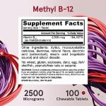 Jarrow Formulas Ultra Strength Methyl B-12, Dietary Supplement for Cellular Energy Production, 100 Tropical-Flavored Chewable Tablets, Up to a 100 Day Supply