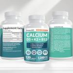 4-in-1 Calcium 1200 mg With Vitamin D3 Supplements for Women and Men - Calcium Extra Strength with Vitamin D3 K2 5000 IU Supplement,1200 mg per serving -Free - Vegan-Friendly (120 count) (Pack of 1)