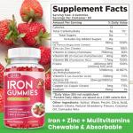 Iron Gummies with Multivitamin, Iron Supplement for Women & Men with Zinc, Vitamin B Complex & C, B12, Folate - Blood Builder & Energy Support for Adults & Kids - Strawberry Flavor, Vegan 60 Gummies
