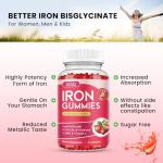 Iron Gummies with Multivitamin, Iron Supplement for Women & Men with Zinc, Vitamin B Complex & C, B12, Folate - Blood Builder & Energy Support for Adults & Kids - Strawberry Flavor, Vegan 60 Gummies