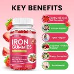 Iron Gummies with Multivitamin, Iron Supplement for Women & Men with Zinc, Vitamin B Complex & C, B12, Folate - Blood Builder & Energy Support for Adults & Kids - Strawberry Flavor, Vegan 60 Gummies