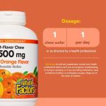 Natural Factors, Kids Chewable Vitamin C 500 mg, Supports Immune Health, Bones, Teeth and Gums, Tangy Orange, 180 Count (Pack of 1)