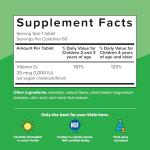 Renzo's Dynamite Vitamin D3, Dissolving Kids Vitamin D3, 60 Sugar-Free Melty Tabs, Lil’ Green Apple Flavored