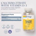 Solaray Calcium Citrate with Vitamin D3 1000mg - Bone Strength and Healthy Teeth Support - Gentle Digestion Formula - Lab Verified, 60-Day Guarantee - 60 Servings, 240 Capsules