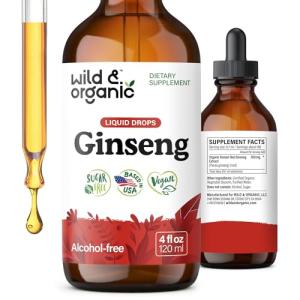 Wild & Organic Korean Panax Ginseng Extract Liquid - Red Ginseng Root Supplement for Overall Well-Being - Immune Support Drops - Vegan, Sugar & Alcohol-Free Tincture - 4 fl oz
