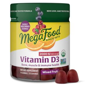 MegaFood Vitamin D3 Gummies 2000 IU (50 mcg) - Vitamin D Gummies Mixed Fruit Flavor, Bone, Muscle & Immune Support Supplement, Vegetarian, Gluten-Free, USDA Organic – 70 Gummies, 35 Servings