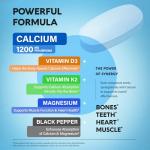 Calcium Supplements for Women - Calcium 1200 mg with Vitamin D3 & K2 - Bone Health, Strength & Density - High Absorption, Slow Release - Made in USA - Citrate & Carbonate Form, 180 Tablets for 2 Month