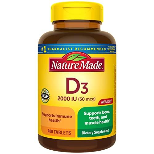Nature Made Vitamin D3 2000 IU (50 mcg), Vitamin D Supplement for Bone, Teeth, Muscle and Immune Health Support, 400 Tablets, 400 Day Supply