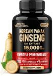 Panax Ginseng 15,000 mg - Red Korean Ginseng Supplement for Men - Extra Strength 10:1 Extract - Energy, Focus, Productivity & Performance - Natural & Vegan - Made in USA - 120 Capsules, 2 Month Supply
