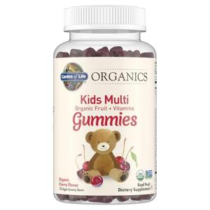 Garden of Life Organics Kids Gummy Vitamins, Certified Organic, Non-GMO & Vegan Complete Children's - B12, C & D3 Gluten, Soy & Dairy Free Real Fruit Chew Gummies, Multi, Cherry, 120 Count