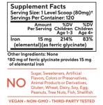 Tasteless Iron for Kids + Toddlers- 4-Month Supply- No Sweeteners, Flavors or Preservatives. Add to Beverages or Food. Pure, Flavorless Children's Iron Supplement.