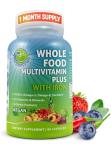 Vegan Whole Food Daily Multivitamin with Iron, Methylated Multivitamin for Women and Men, Made with Fruits & Vegetables, B-Complex, Probiotics, Enzymes, CoQ10, Omegas, Turmeric, Non-GMO, 90 Count