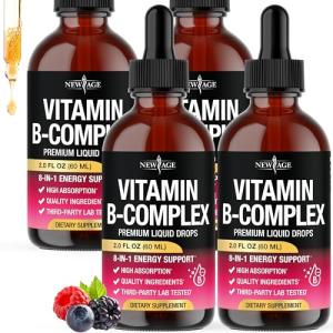 NEW AGE Vitamin B-Complex B5 Pantothenic Acid | B12 Methylcobalamin | B1 Thiamine | B6 Pyridoxine | B7 Biotin | B9 Folic | B3 Niacinamide - B Complex Liquid Drops, Made in USA Supplement - 8fl oz