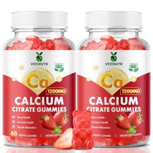 VCCHUYH Calcium Citrate Gummies 1200mg, Chewable Calcium Supplements for Women & Men, Sugar Free Calcium Gummies for Bone, Muscle & Immune Support, Strawberry Flavor 120 Count