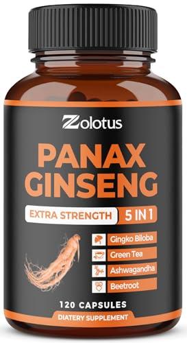 Zolotus Korean Red Panax Ginseng + Ginkgo Biloba, Ashwagandha, Beetroot, Green Tea - 120 Capsules for 2 Month Supply