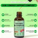 Vitamin B Complex Liquid Drops for Women Men & Kids, 15-in-1 VIT B Complex with Vitamin C B12 B6 B1 Niacin Folate Magnesium for Brain Nerve Neuropathy Energy Mood Health, Sublingual B-Complex Drops