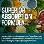 Bronson Iron Bisglycinate 25 mg Gentle on The Stomach, Supports Energy & Healthy Red Blood Cell Production - Non-Constipating Formula - Non GMO, 180 Vegetarian Capsules