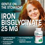 Bronson Iron Bisglycinate 25 mg Gentle on The Stomach, Supports Energy & Healthy Red Blood Cell Production - Non-Constipating Formula - Non GMO, 180 Vegetarian Capsules