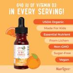 MaryRuth Organics USDA Organic Vitamin D3 Liquid Drops for Kids | 640 IU Vitamin D3 Per Serving | Kids Immune Support & Bone Health Supplement | Formulated for Ages 4-13 | 0.5oz | 30 Servings