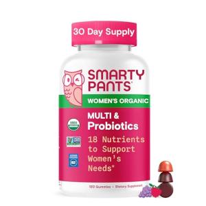 SmartyPants Organic Women's Multivitamin Gummies: Biotin, Probiotics, Methylfolate, Omega 3 (ALA), Vitamin D3, C, Vitamin B12, B6, A, K & Zinc, Inositol, Gluten Free, 120 Count (30 Day Supply)