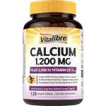 Vitalibre Calcium Supplement for Women & Men, 1200 mg with Vitamin D3 5000 IU, Bone Strength Density, Enhanced Absorption Stomach-Friendly Gentle, No Gluten, No Soy, Non GMO, 120 Coated Tablets