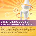 Vitalibre Calcium Supplement for Women & Men, 1200 mg with Vitamin D3 5000 IU, Bone Strength Density, Enhanced Absorption Stomach-Friendly Gentle, No Gluten, No Soy, Non GMO, 120 Coated Tablets