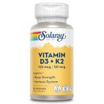SOLARAY Vitamin D3 K2 - Bone Health and Immune Support Supplement - with 5000 IU Vitamin D as VIT D3 and 50 mcg Vitamin K2 as Menoquinone MK7, Made Without Soy, 60-Day Guarantee, 60 Serv, 60 VegCaps