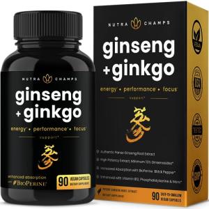 NutraChamps Korean Red Panax Ginseng Capsules | Extra Strength Ginsenosides for Energy, Focus, Performance, Vitality & Immune Support | Korean Red Ginseng Root Extract (90, Premium Gold)
