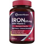 Doctor's Recipes Iron Supplement 65 mg with Vitamin C - Maximized Absorption & Stomach Friendly Iron Pills for Red Blood Cells Formation, Heart, Brain & Immunity Health - Vegan Non-GMO 30 Iron Tablets