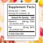 Doctor's Recipes Iron Supplement 65 mg with Vitamin C - Maximized Absorption & Stomach Friendly Iron Pills for Red Blood Cells Formation, Heart, Brain & Immunity Health - Vegan Non-GMO 30 Iron Tablets