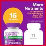SmartyPants Organic Toddler Multivitamin Gummies: Probiotics, Omega 3 (ALA), Vitamin D3, C, Vitamin B12, B6, A, K & Zinc, Beta Carotene, Gluten Free, Three Fruit Flavors, 60 Count (30 Day Supply)