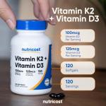 Nutricost Vitamin K2 (MK7) (100mcg) + Vitamin D3 (5000 IU) 120 Softgels - Gluten Free and Non-GMO