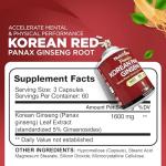 Nutrivein Korean Red Panax Ginseng 1600mg – Extra Strength Formula – 180 Capsules – Boost Energy, Mental Focus & Immune Health Naturally