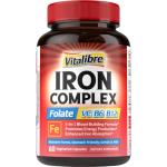Iron Supplement for Women & Men, with Vitamins C, B6, B12 & Folate for Iron Deficiency, Blood Building & Energy Support, Stomach Friendly, Better Absorption, Non-GMO, No Gluten, 60 Vegan Caps