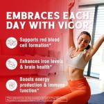 Iron Supplement for Women & Men, with Vitamins C, B6, B12 & Folate for Iron Deficiency, Blood Building & Energy Support, Stomach Friendly, Better Absorption, Non-GMO, No Gluten, 60 Vegan Caps