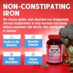 Iron Supplement for Women & Men, with Vitamins C, B6, B12 & Folate for Iron Deficiency, Blood Building & Energy Support, Stomach Friendly, Better Absorption, Non-GMO, No Gluten, 60 Vegan Caps
