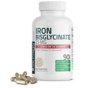 Bronson Iron Bisglycinate 25 mg Gentle on The Stomach, Supports Energy & Healthy Red Blood Cell Production - Non-Constipating Formula - Non GMO, 90 Vegetarian Capsules